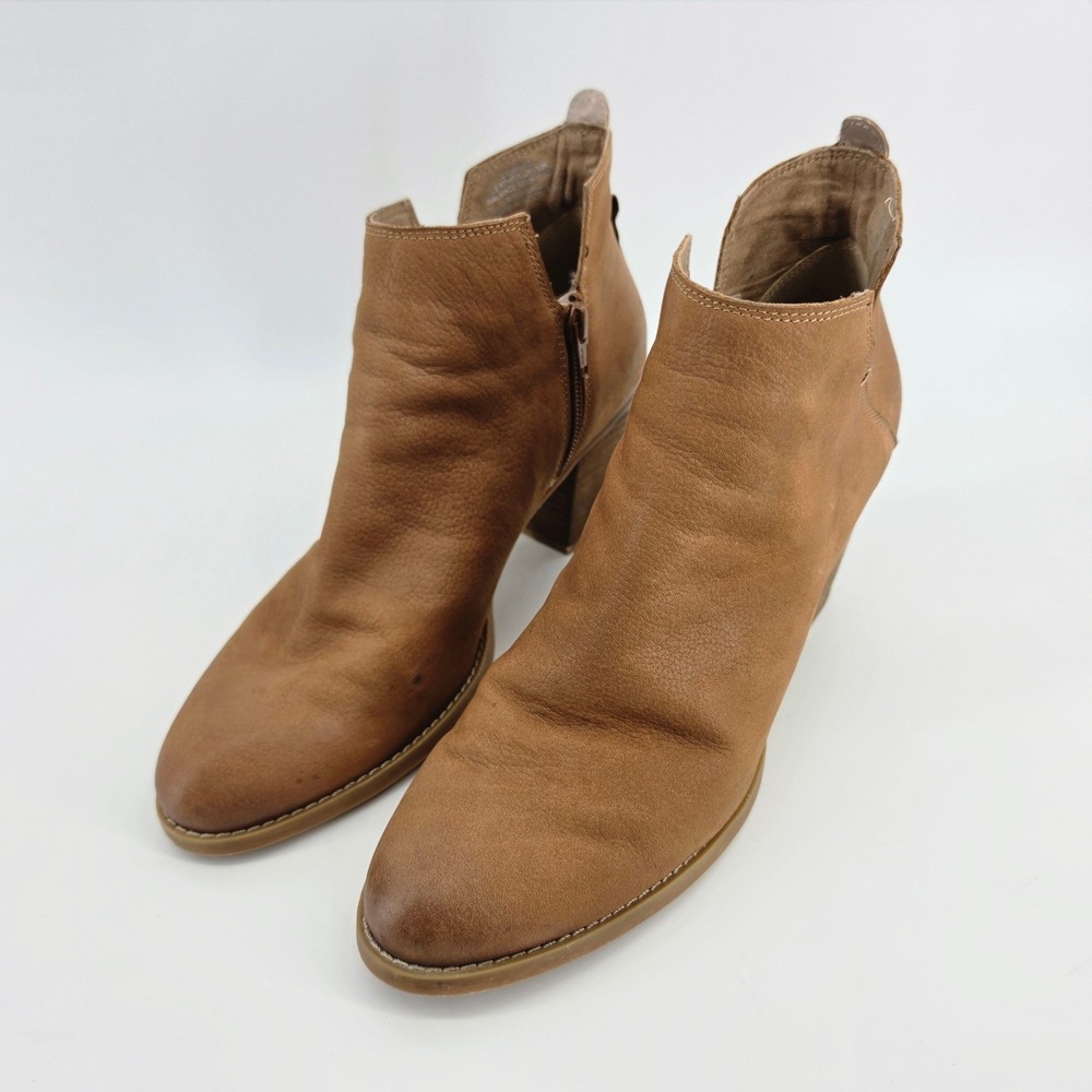Steve Madden Womens 10 Cognac Brown Leather Cutout Ankle Booties Block Heel
